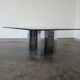 Table basse en verre fumé et chrome 1970