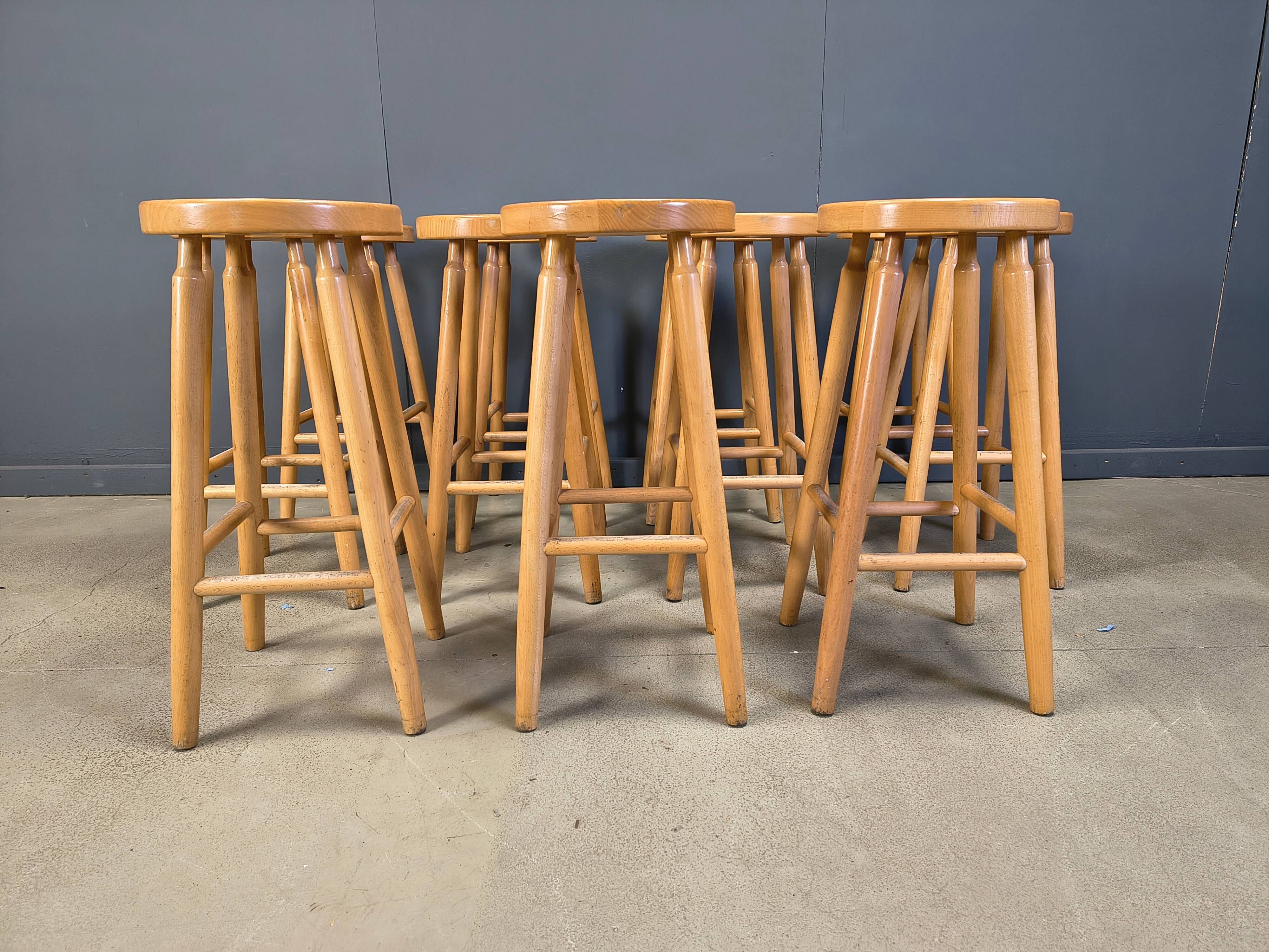 Alpine style chalet stools in wood, set of 9 - 1970s