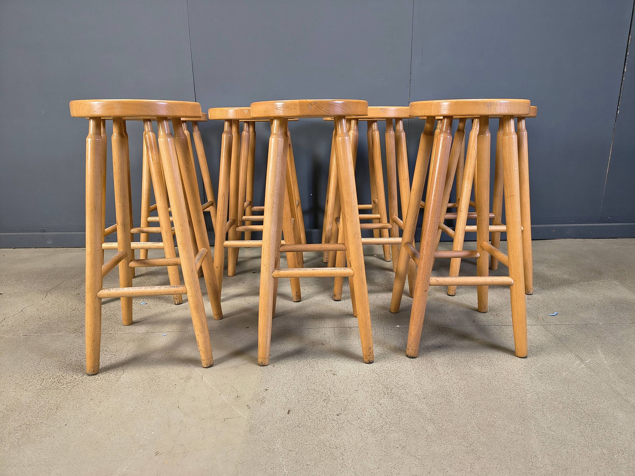 Alpine style chalet stools in wood, set of 9 - 1970s