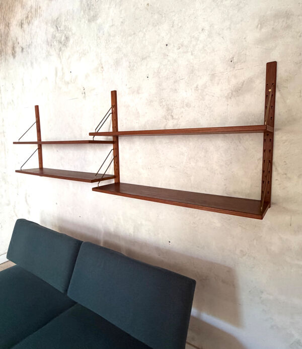 Bibliothèque murale scandinave vintage en teck de Sven Ellekaer