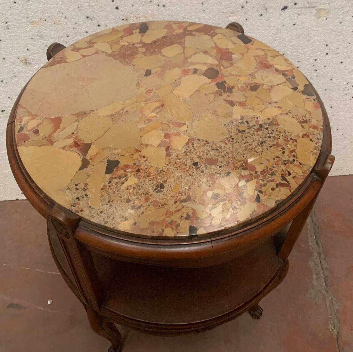 Louis XV style round pedestal table in patinated beech 20th century Table