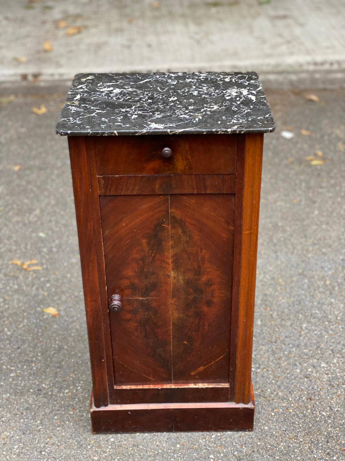 Louis Philippe mahogany bedside table from the 19th century with gray marble