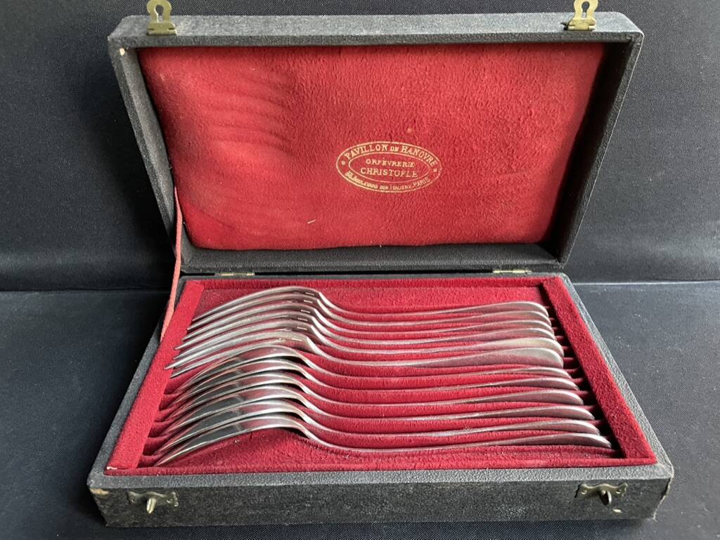 Box of 6 forks and 6 table spoons Christofle “Baguette” collection