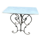 Table d'appoint, à manger en marbre et fer forgé