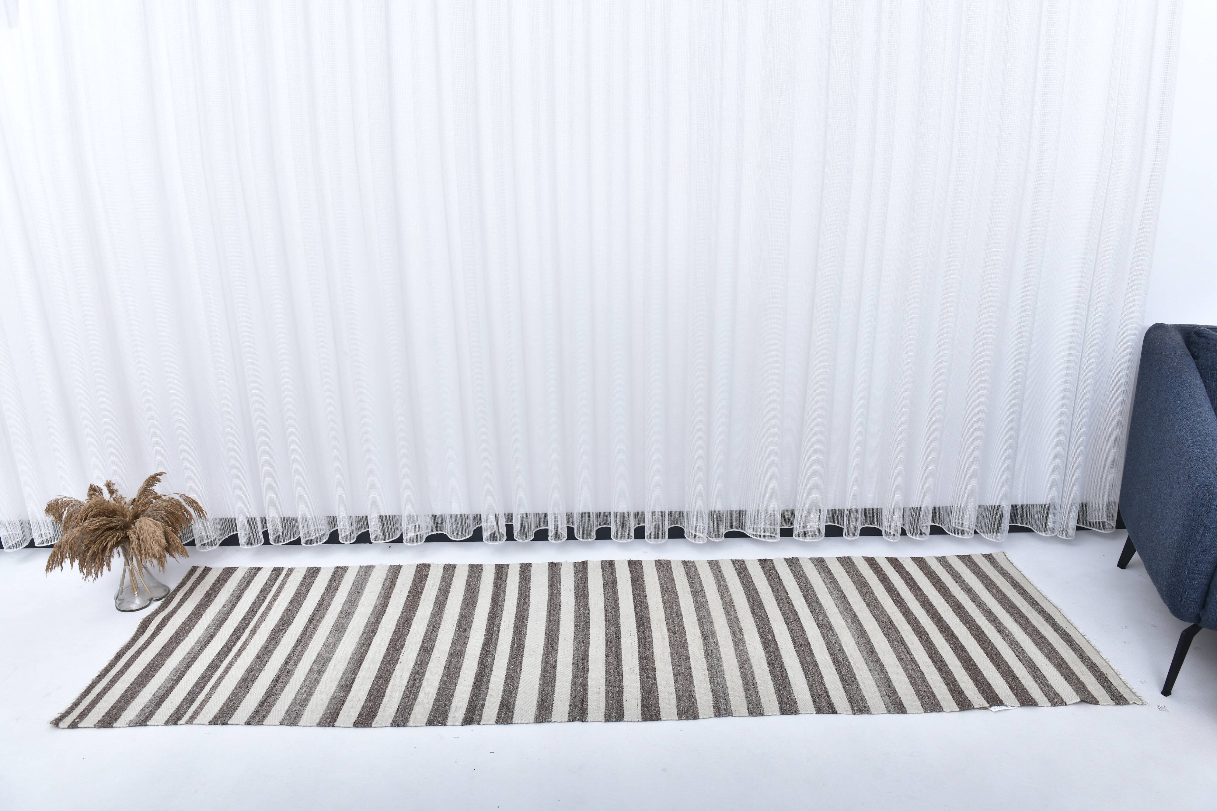 brown cream wool runner kilim , kilim for corridor  76x268 cm