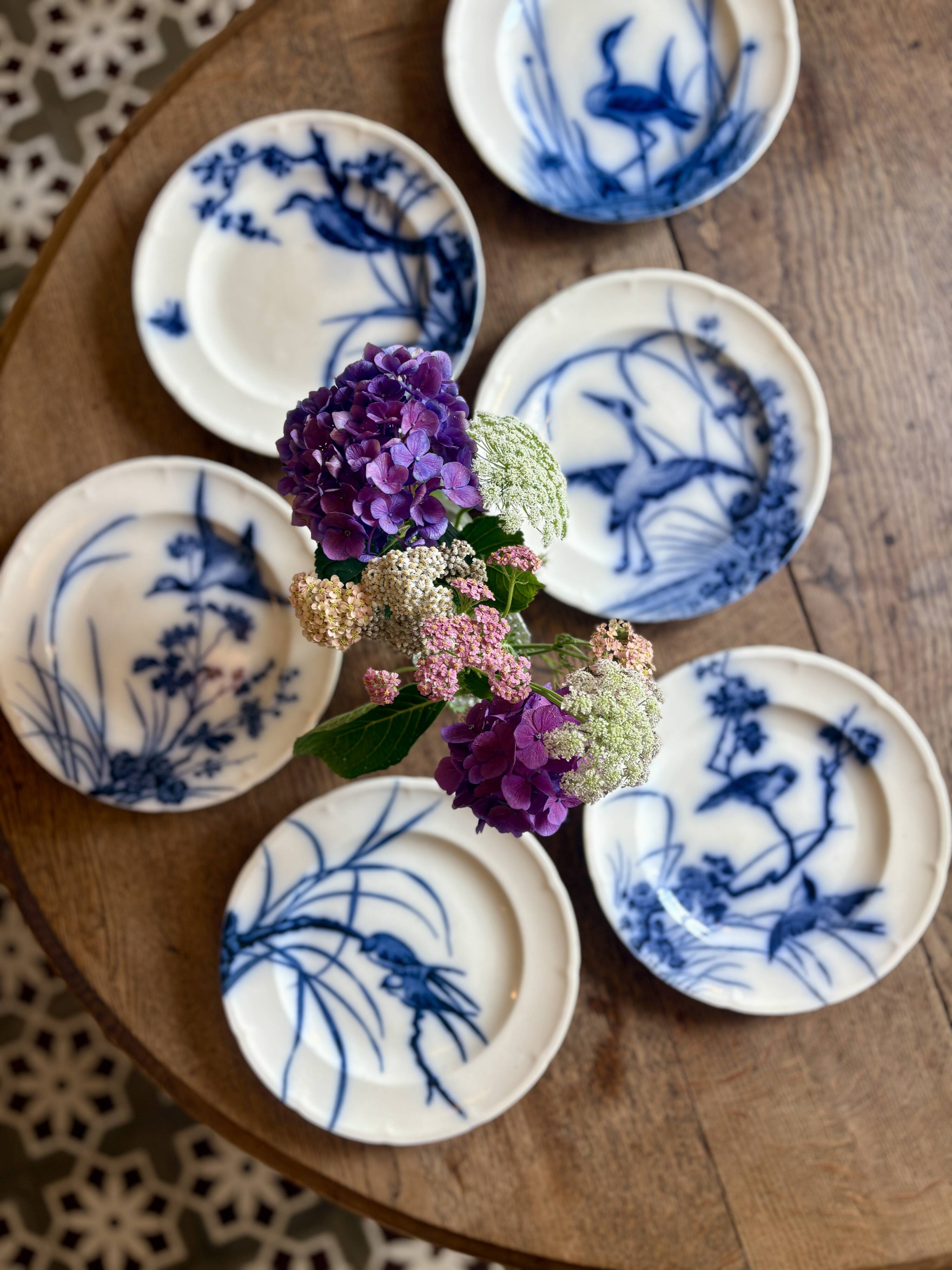 Set of 6 flat ironstone plates - Japanese Model 2 from Longwy