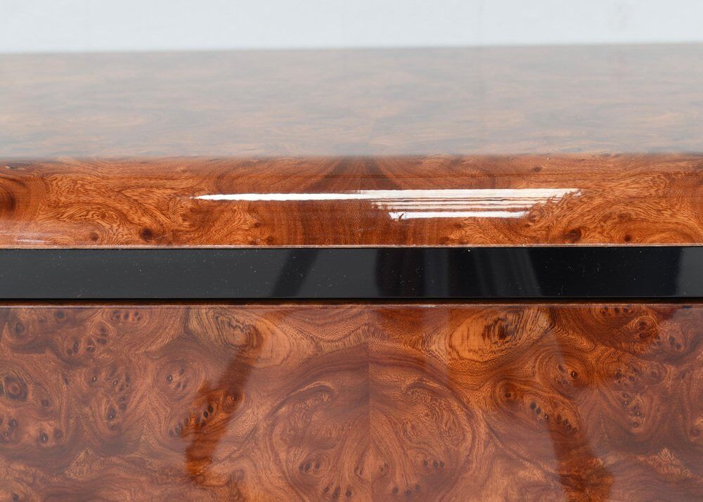 Italian drawer credenza in high gloss burl and brass, Italy, 1970s
