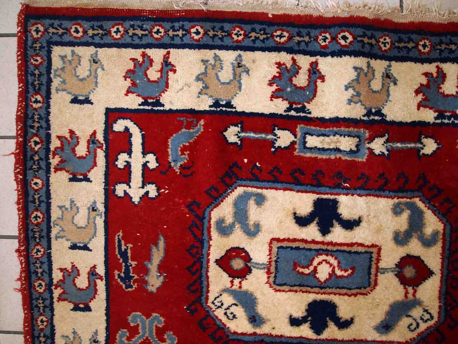 Vintage caucasian kazak handmade carpet 122cm x 185cm 1970s, 1c521