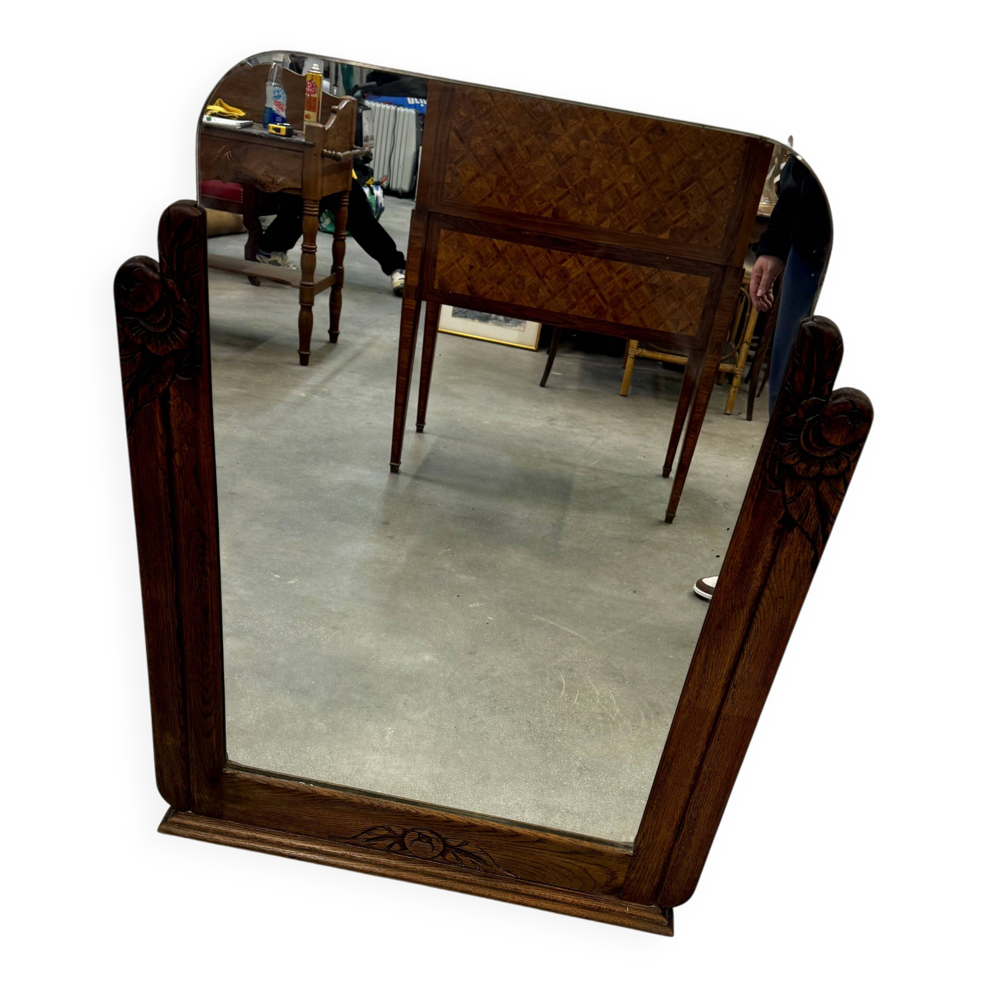 Art Deco mirror in carved oak – 1930s – 102 x 78 cm