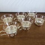 6 tea cups with silver metal support