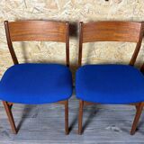 4 chaises danoises en teck et tissu bleu