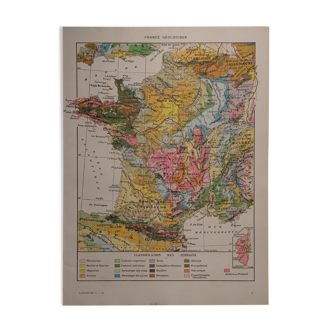 Lithographie originale sur la France (géologique + minière)