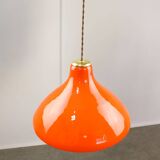 Mid-Century Italian Orange Glass and Brass Pendant Lamp