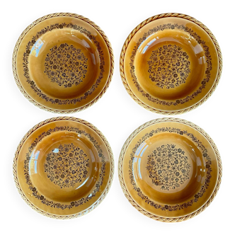 4 vintage amber ceramic soup plates