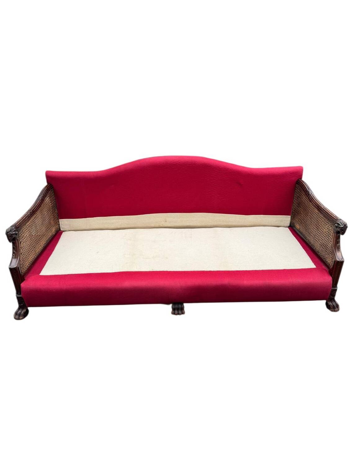 Empire-style bergère bench, carved wood and cane sofa, circa 1900