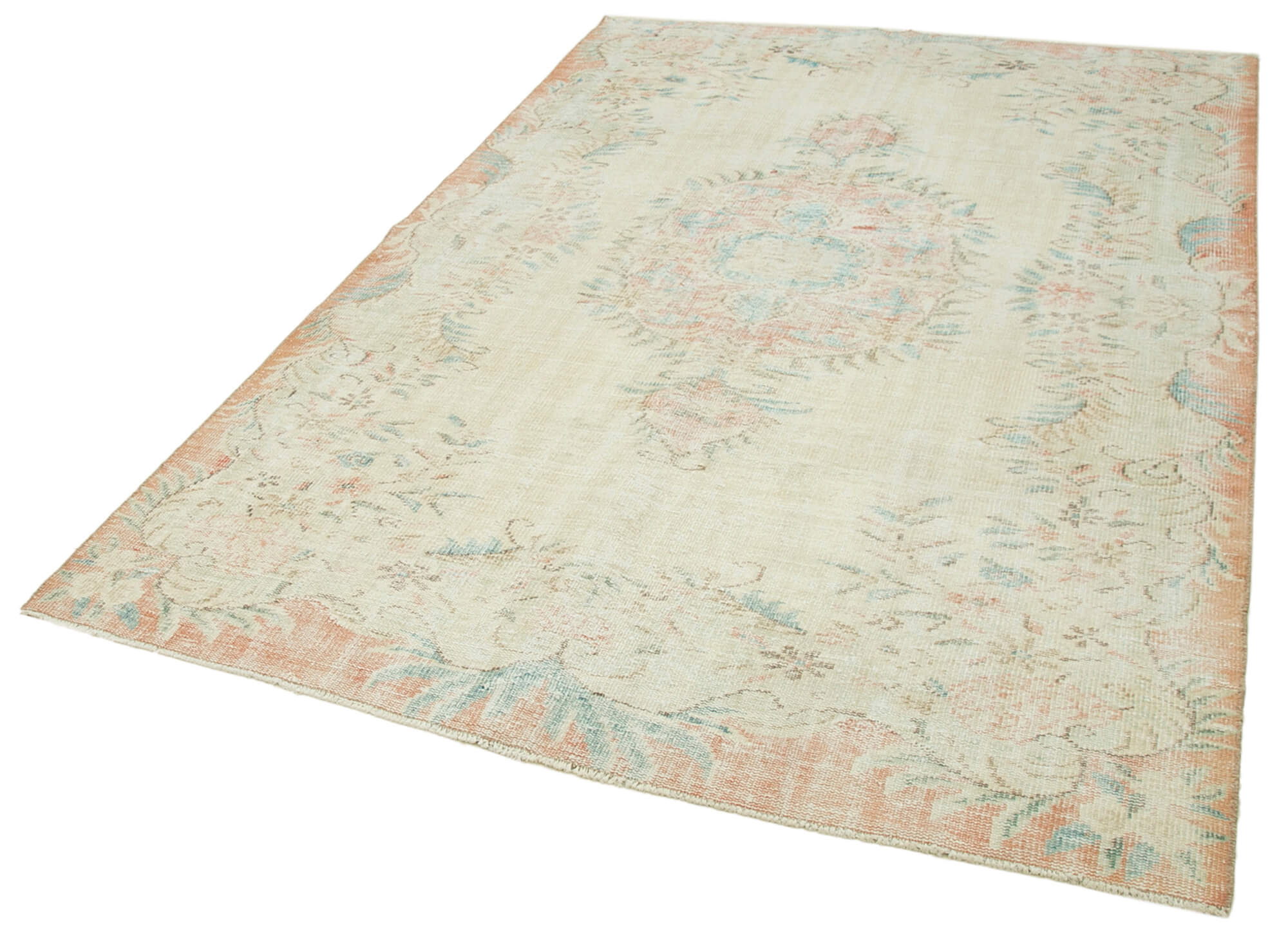 Handmade rustic oriental beige rug 173 cm x 258 cm