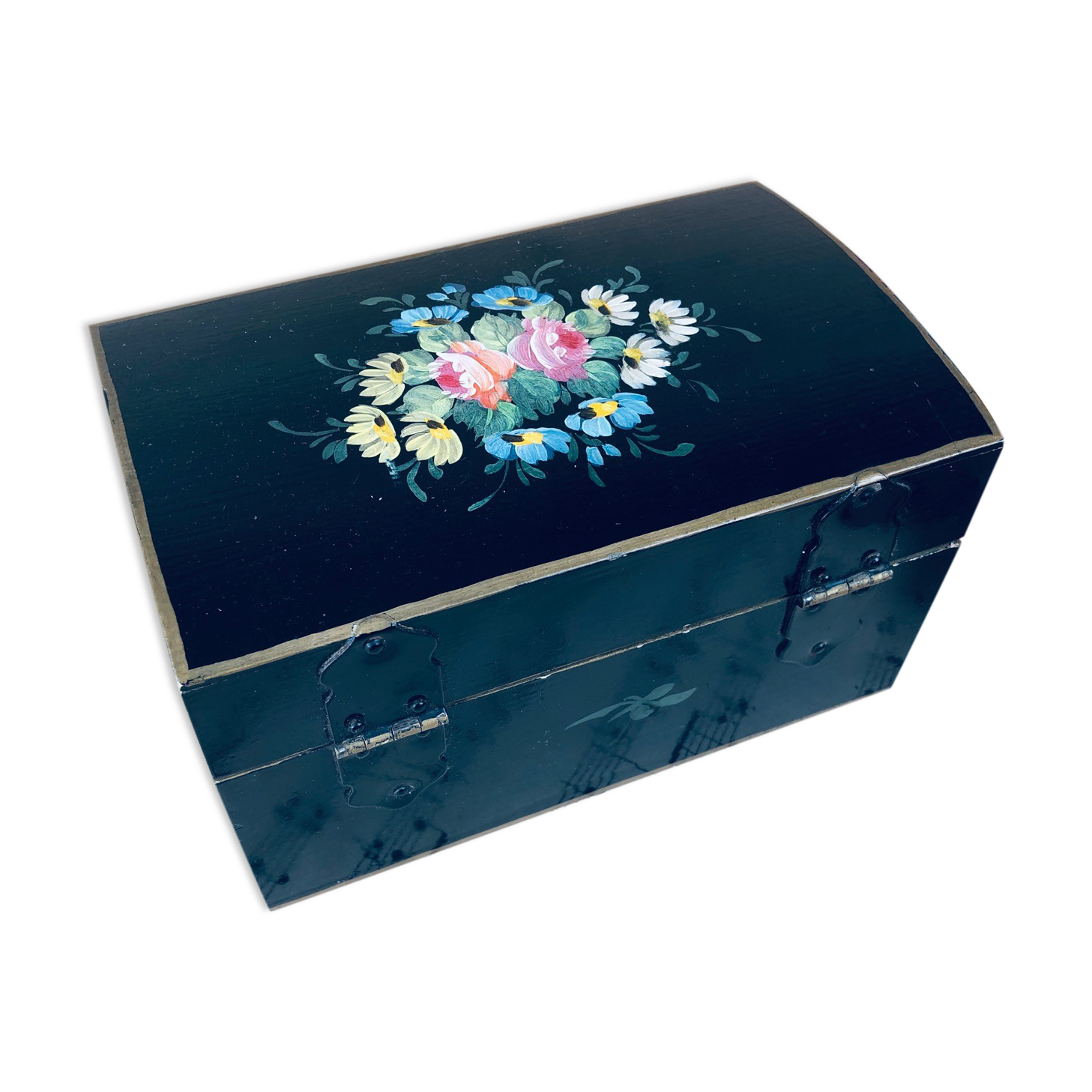 Black jewelry box - hand-painted flowers