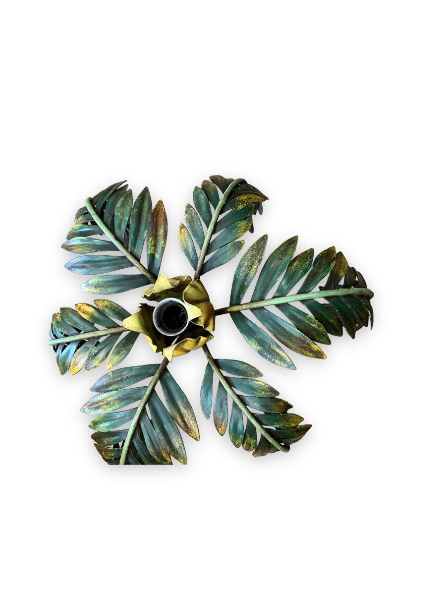 Palm leaf chandelier in painted sheet metal, 1970s