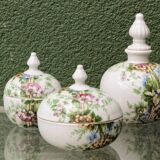 Set of 3 floral porcelain sweet jars from Paris.