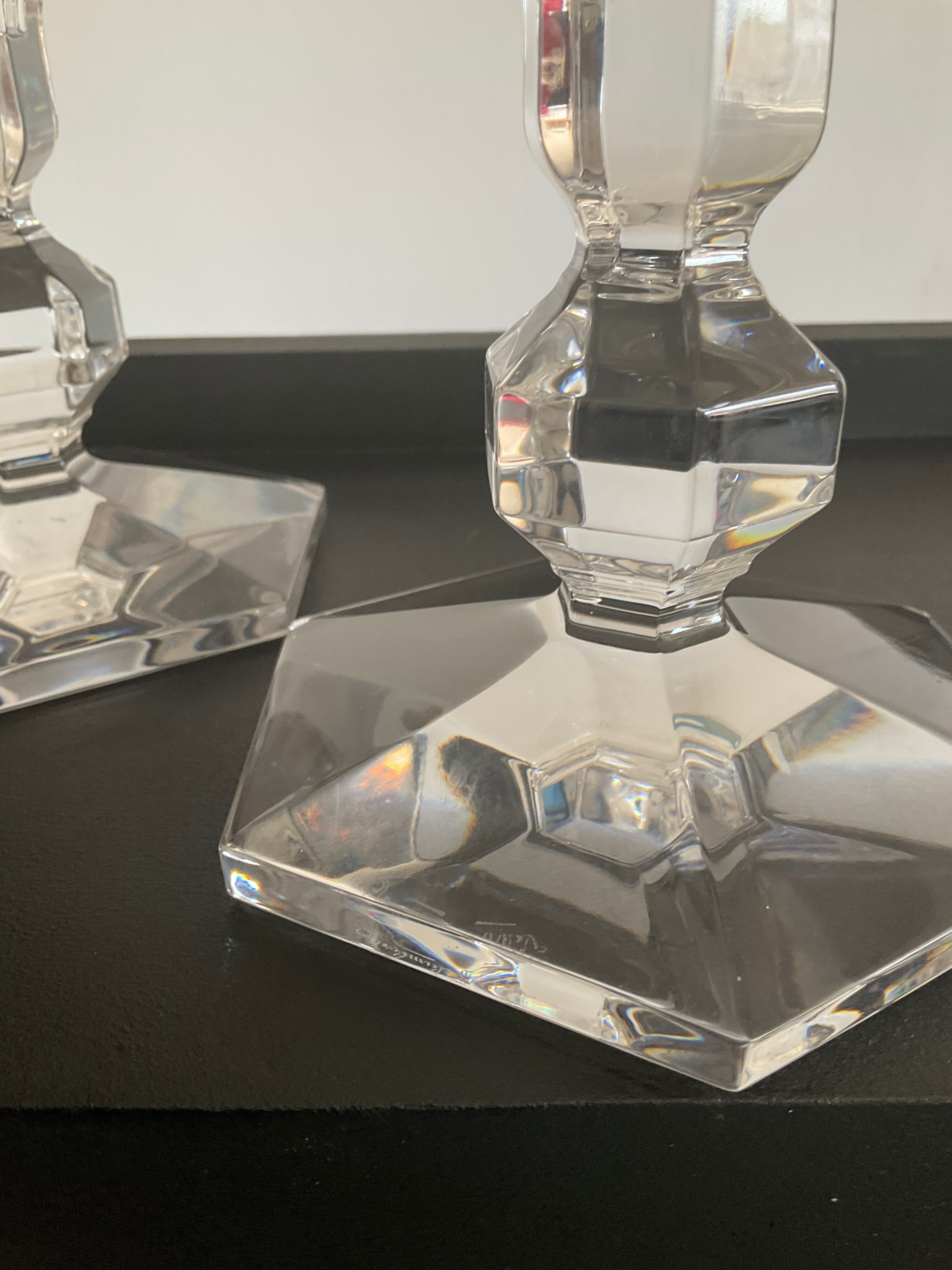 Pair of Val Saint Lambert crystal candle holders