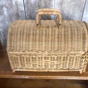 Old basket transport trunk rattan cage puppies kittens animals vintage