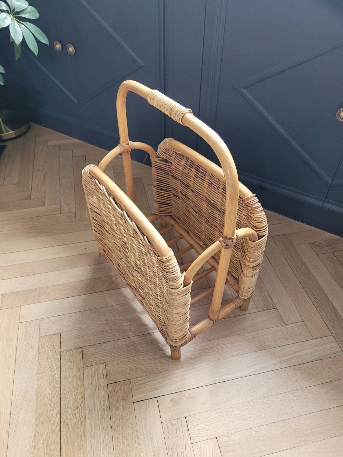 Vintage bamboo and rattan magazine rack
