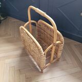 Vintage bamboo and rattan magazine rack