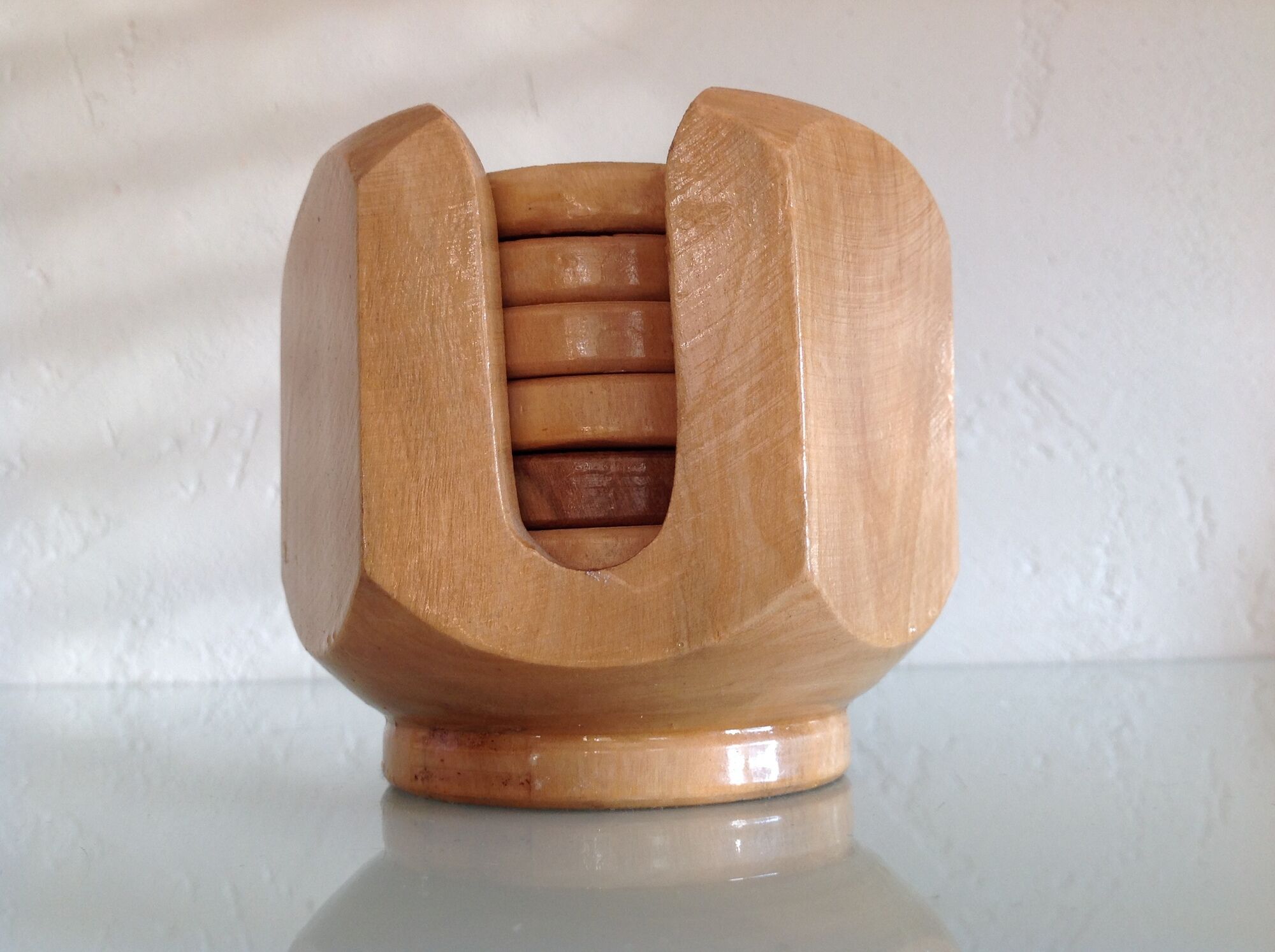 Set of six olive coasters / vintage 60s-70s