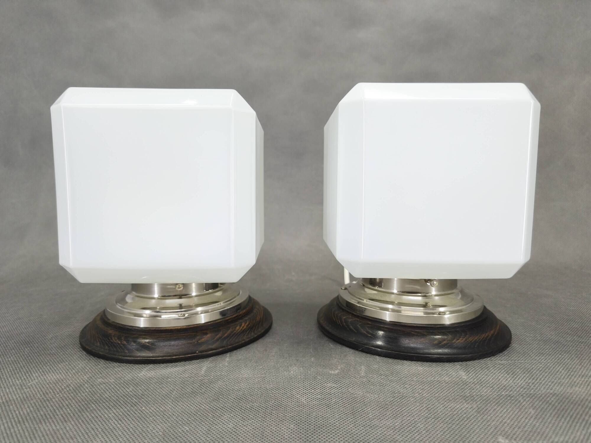Pair of Art Deco Nickel Wall Lights with Milky Glass, 1930s