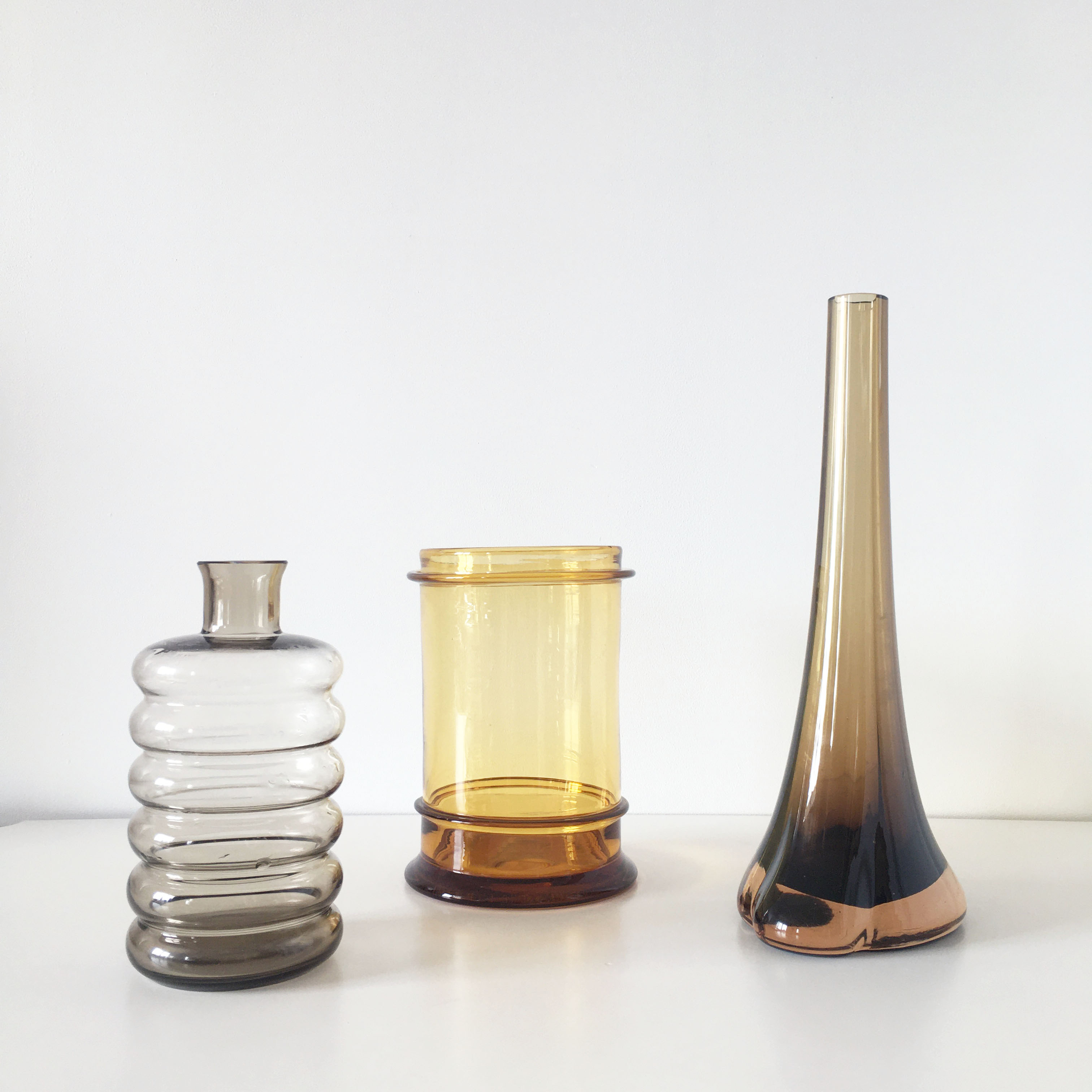 Set of vintage smoked glass vases