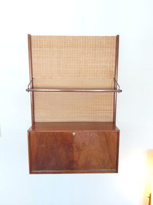 Vintage wooden desk with wicker bottom, Netherlands