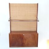 Vintage wooden desk with wicker bottom, Netherlands