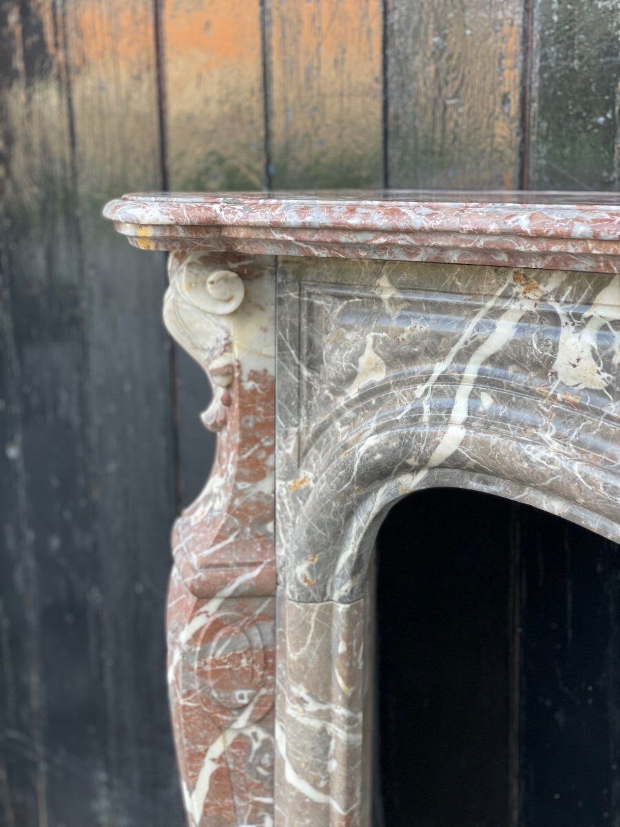Louis XV style fireplace in grey marble from the Ardennes circa 1880