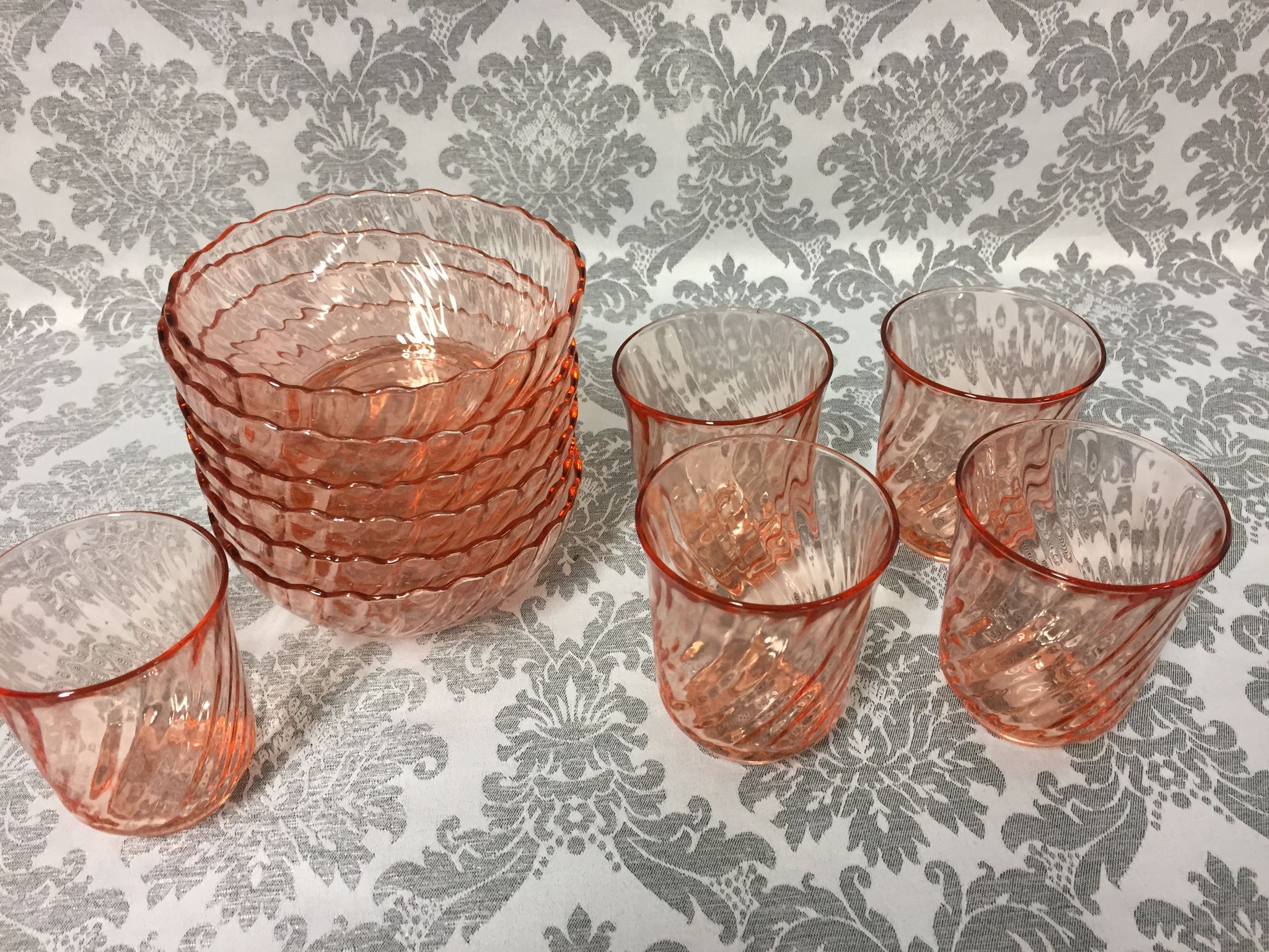 Lot service art table luminarc arcoroc model rosaline vintage 1950/1960