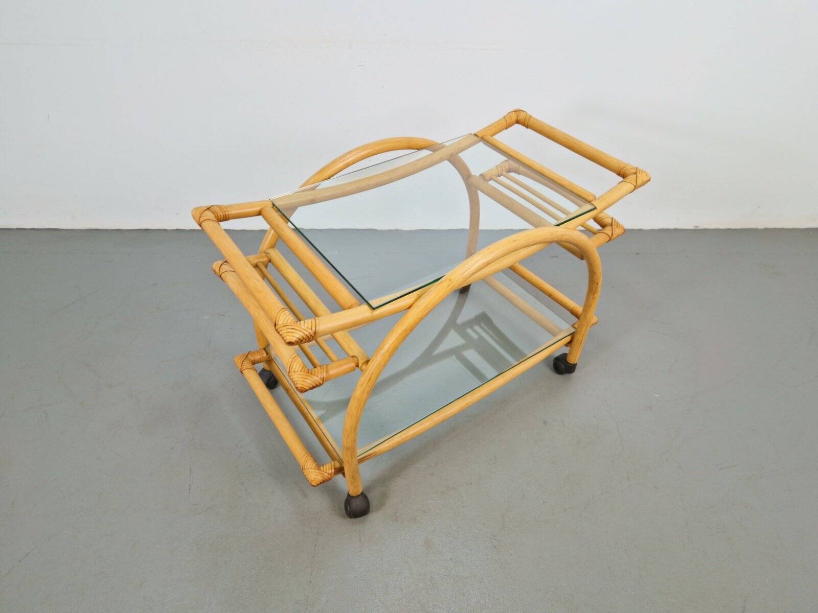 Vintage Trolley in Rattan, Bentwood and Leather, Italy, 1970s