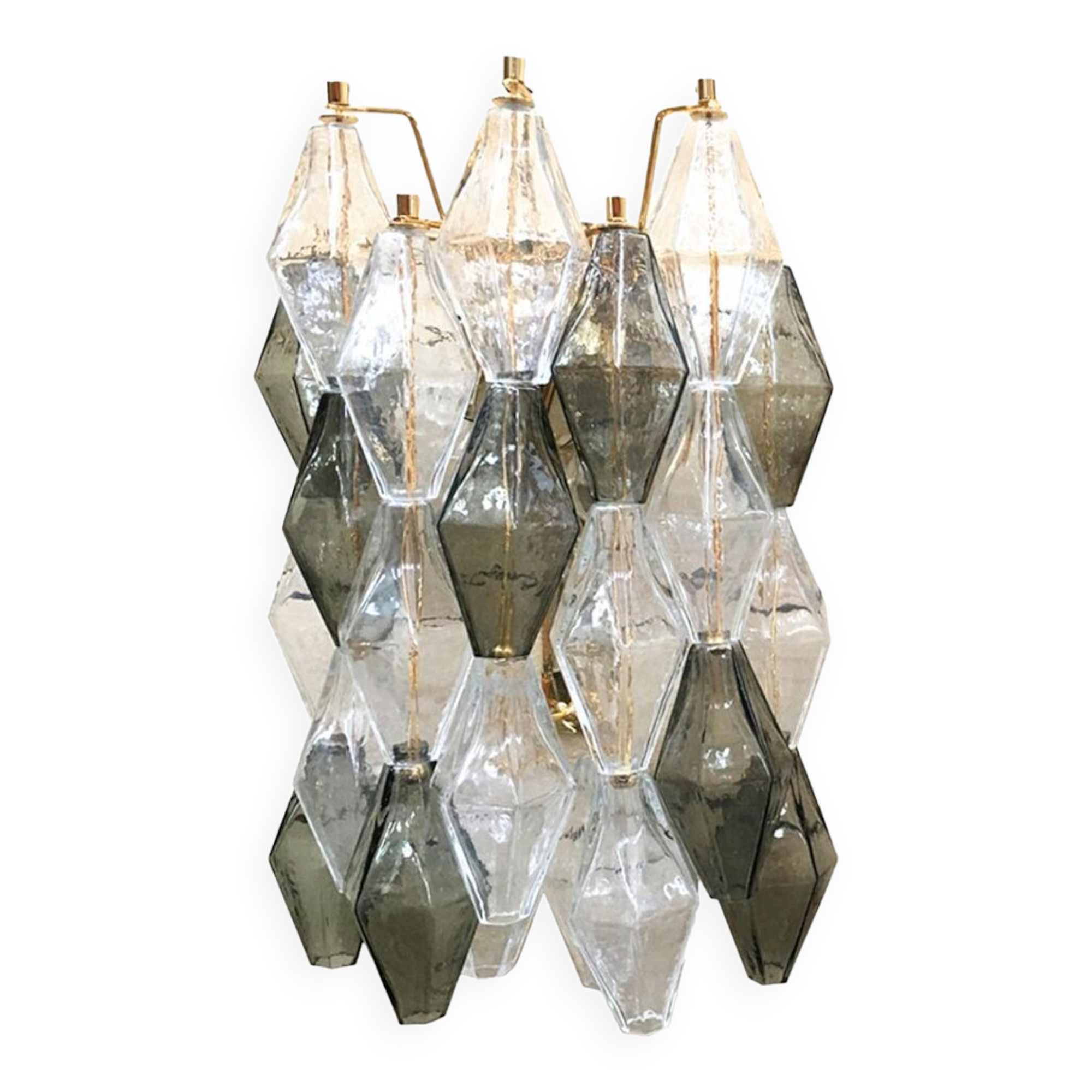Transparent and fume’ “poliedri” murano glass wall sconce