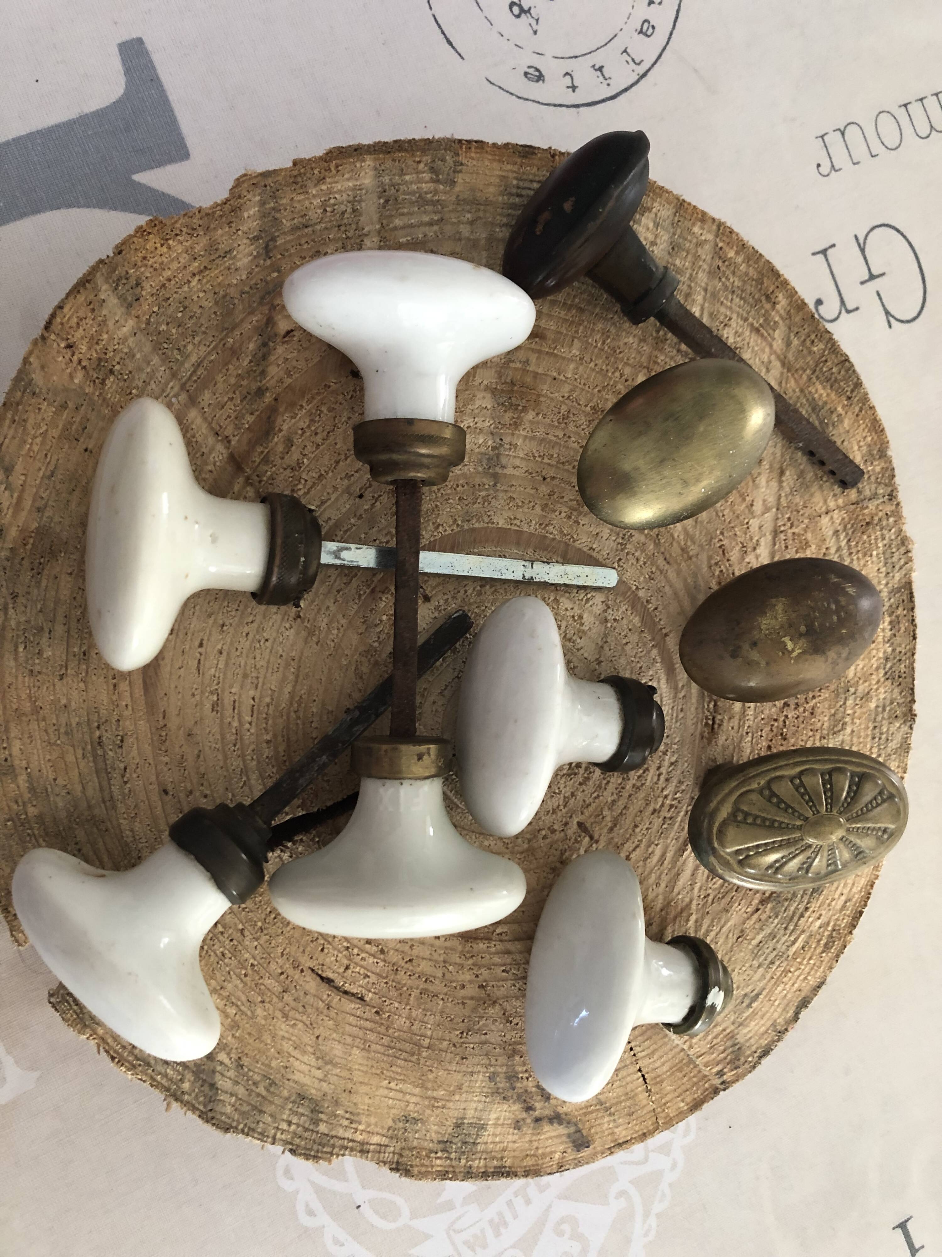 porcelain and brass door handle set