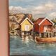Mid-Century Oil on Canvas “houses with Boat” by Unknown, Vintage & Framed