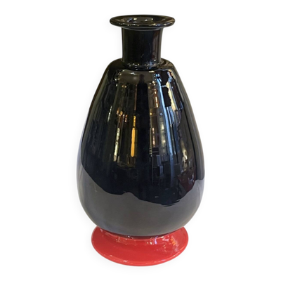 Vase en verre de Murano de Nason & Moretti noir et rouge carafe Art Déco