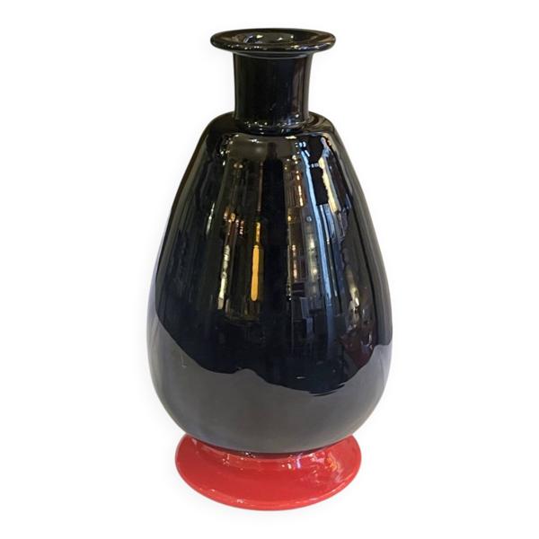 Vase en verre de Murano de Nason & Moretti noir et rouge carafe Art Déco