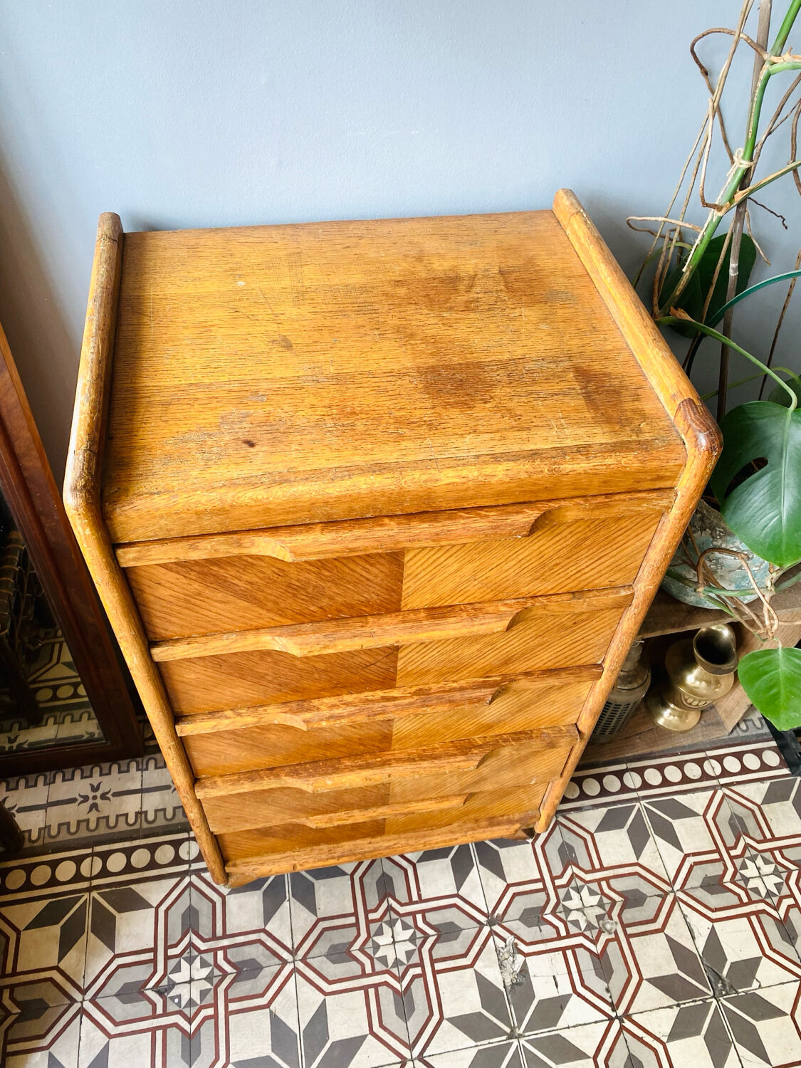 Small wooden chest of drawers from the 1950s.
