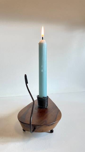 Brutalist olive wood candle holder vintage