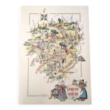 Old Limousin map illustrated Jacques Liozu 1951