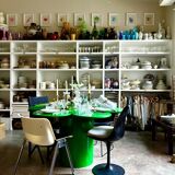 Tomotom table in wood and green metal by Bernard Holdaway, 1960