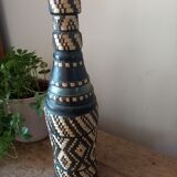 Bottle vase sheathing braided basketry and leather Ethnic Crafts