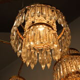 1950s, vintage crystal brass chandelier, železnobrodské sklo,czechoslovakia