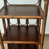 Vintage - set of 2 shelves of wooden floor, bamboo and rattan - 3 levels- retro 80s