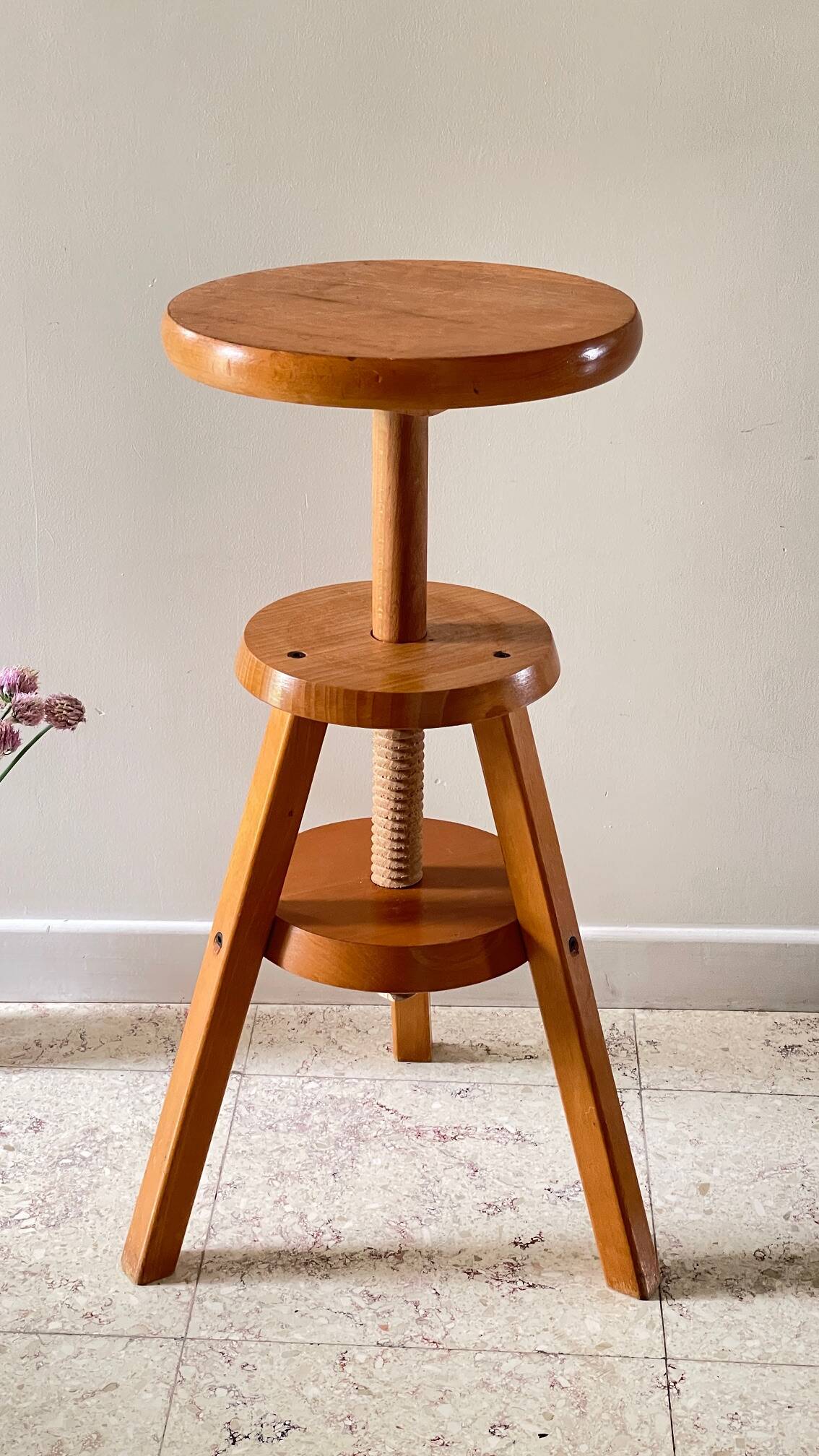 Vintage Solid Beech Screw Stool
