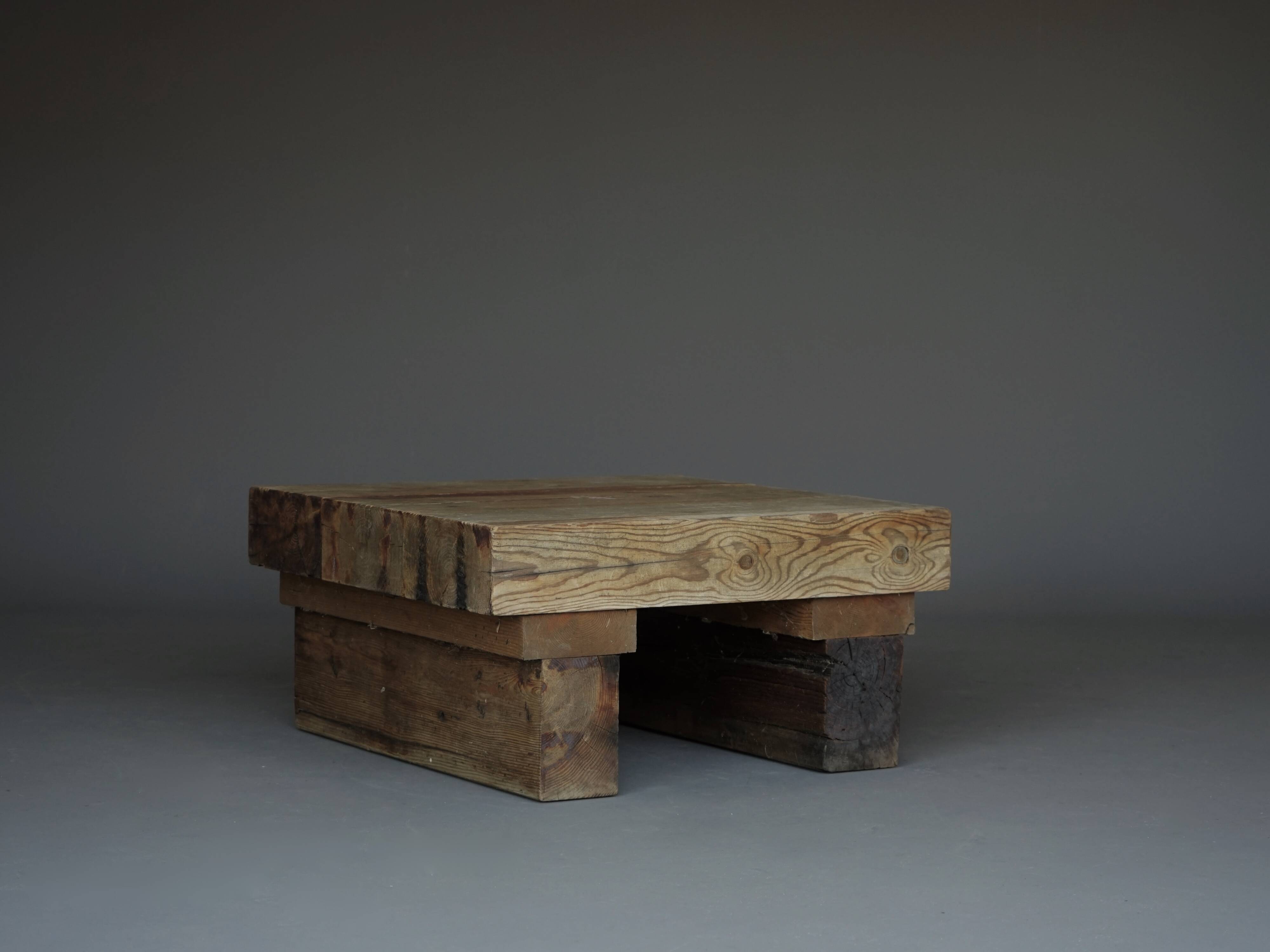 Small Brutalist Pine Coffee Table, 1970s