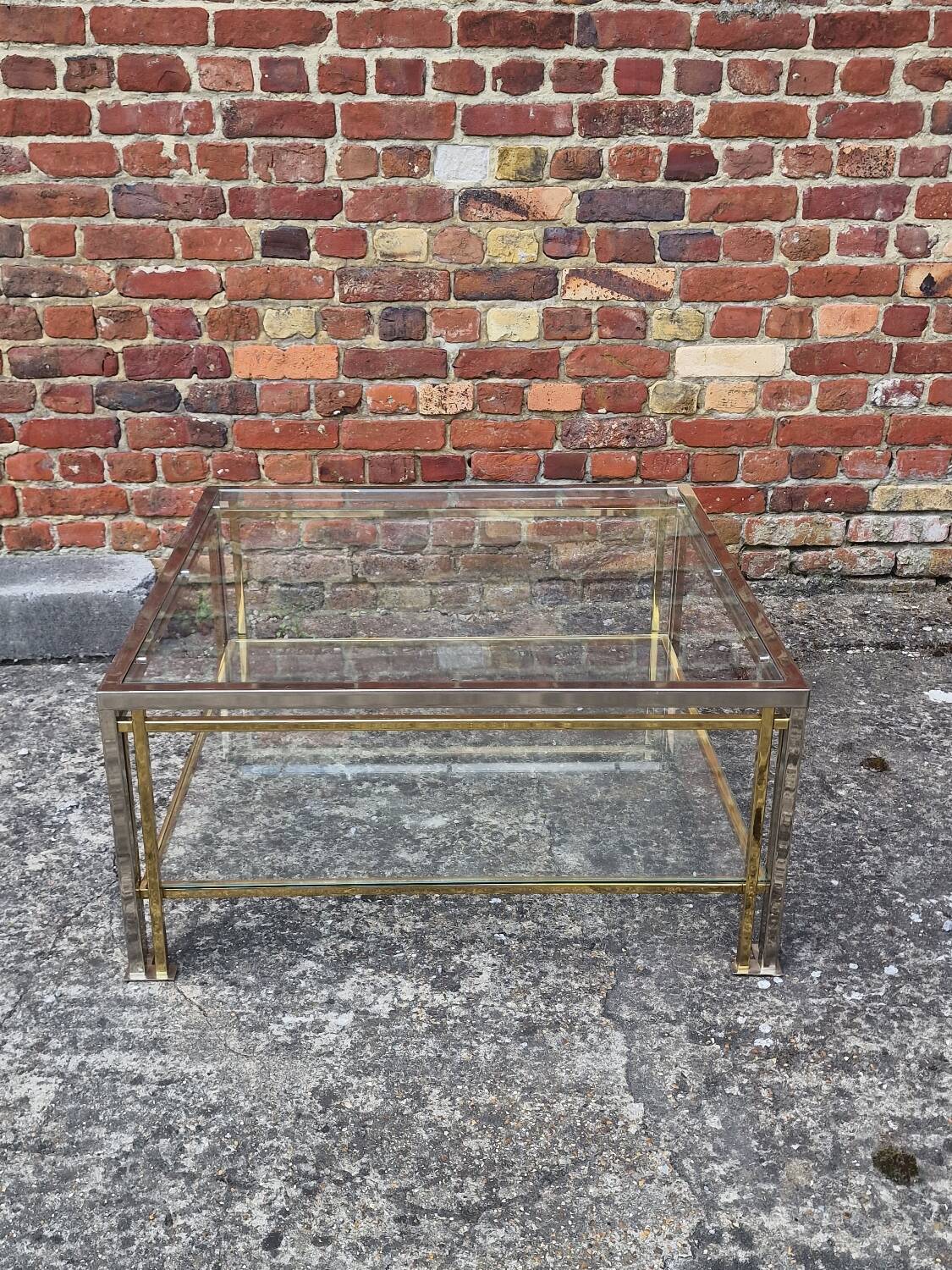 Vintage chrome and gold Hollywood regency coffee table